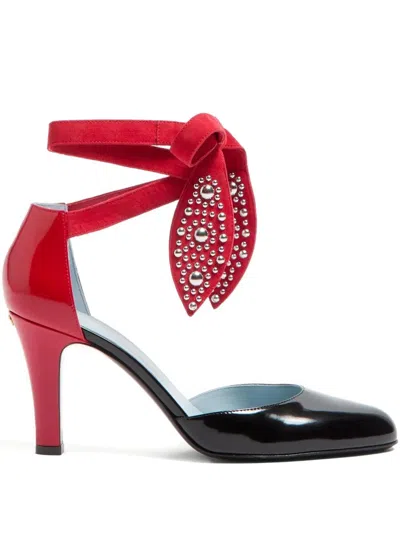 Valentino Lace-up Patent Bicolor Pumps 8.5cm Heel In Black