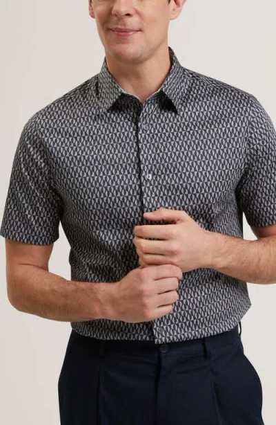 Ted Baker Cambay Geometric Leaf Print Short Sleeve Shirt In Blue