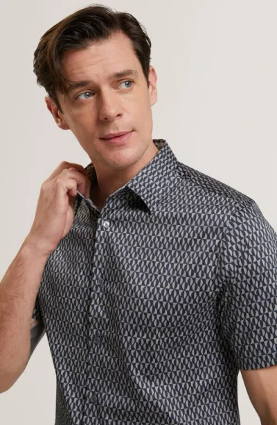 Ted Baker Cambay Geometric Leaf Print Short Sleeve Shirt In Blue