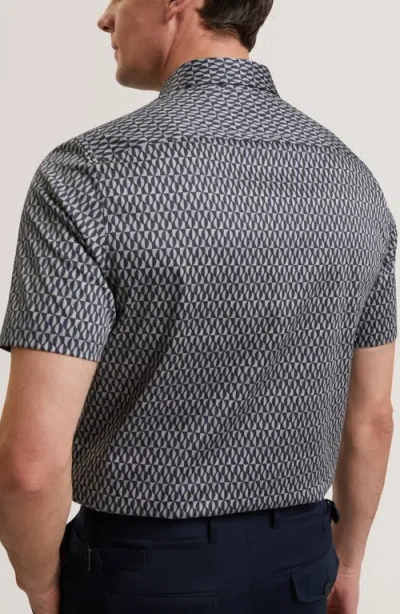Ted Baker Cambay Geometric Leaf Print Short Sleeve Shirt In Blue