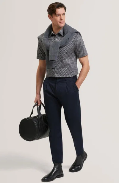 Ted Baker Cambay Geometric Leaf Print Short Sleeve Shirt In Blue