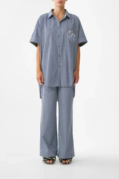Camilla Button Front Lounge Pant Sevillian Style In Blue
