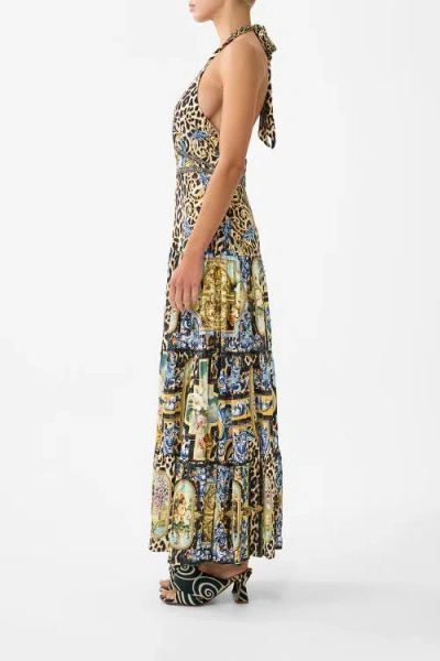 Camilla Halter Jersey Dress With Tiered Skirt Sevillian Style In Multi