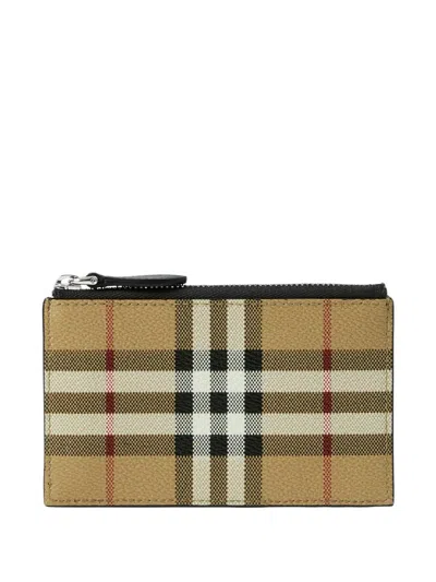 Burberry Canvas Checkered Card Holder In Brown