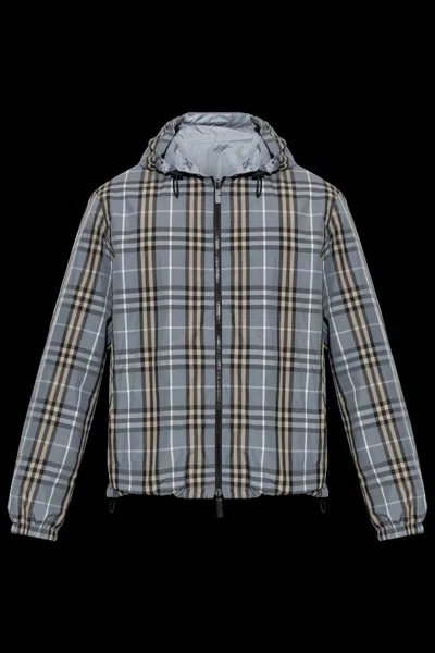 Burberry Mens Wave Blue Ip Check Reversible Check Hooded Anorak Jacket In Blue