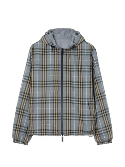 Burberry Mens Wave Blue Ip Check Reversible Check Hooded Anorak Jacket In Blue