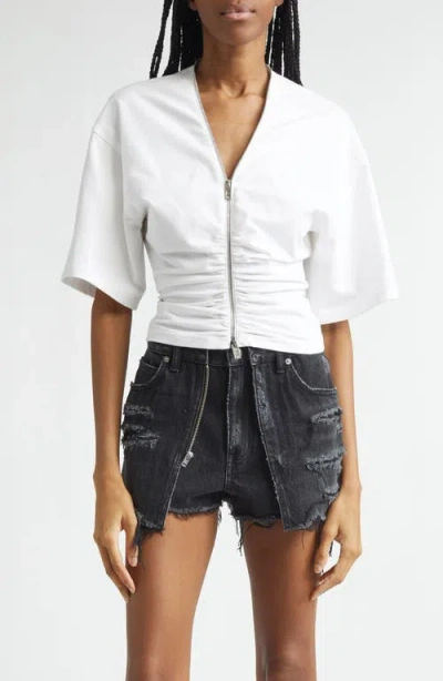 Alexander Wang Gathered T-shirt With Continuous Loop Zipper In White