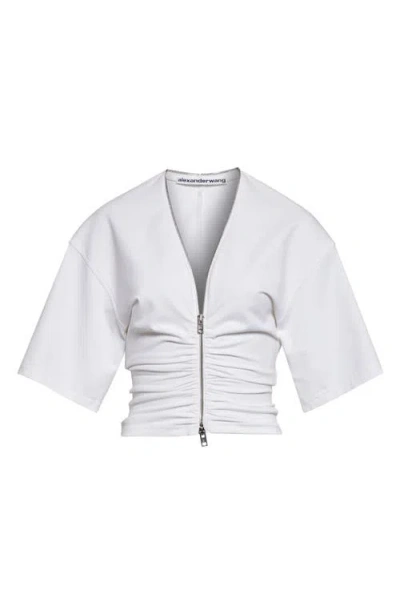 Alexander Wang Gathered T-shirt With Continuous Loop Zipper In White