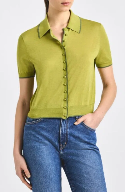 Derek Lam 10 Crosby Dorella Short Sleeve Polo Sweater In Green
