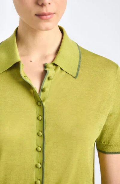 Derek Lam 10 Crosby Dorella Short Sleeve Polo Sweater In Green