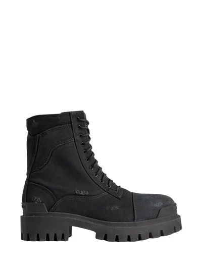 Balenciaga Black Combat Strike Cotton-canvas Boots Men In Black