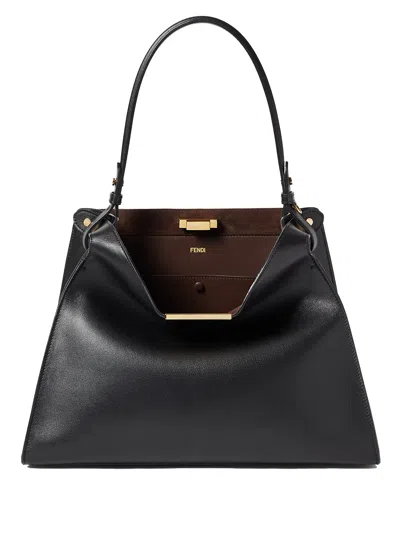 Fendi Medium Way Leather Shoulder Bag In Black