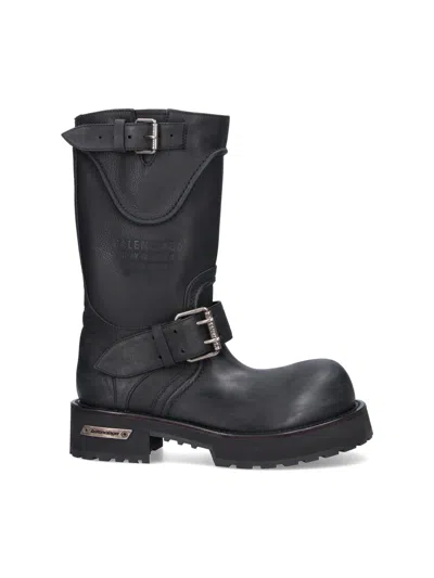 Balenciaga Venom Boots In Worn-out Effect Leather Shoes In Black