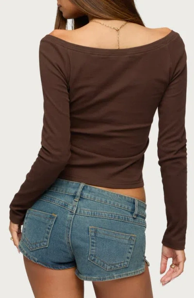Edikted Button Front Knit Top In Brown