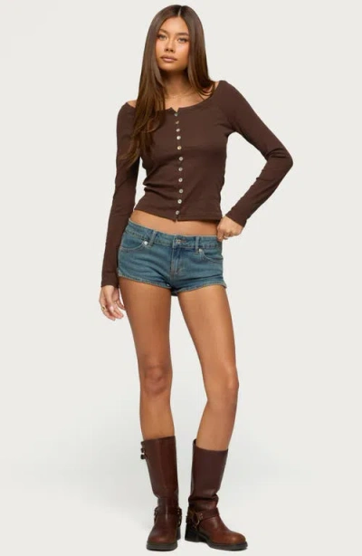 Edikted Button Front Knit Top In Brown