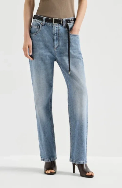 Brunello Cucinelli Logo Patch Mid-rise Straight-fit Jeans In Blue