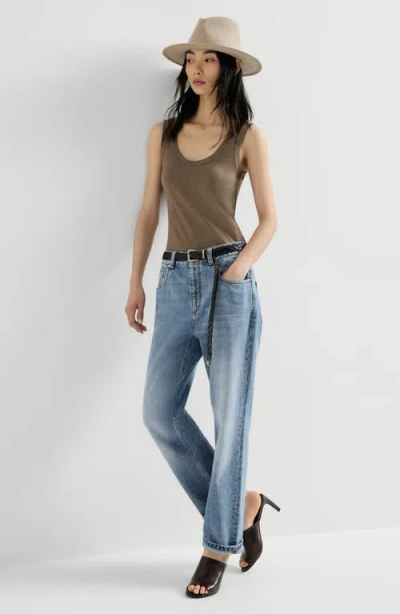 Brunello Cucinelli Logo Patch Mid-rise Straight-fit Jeans In Blue