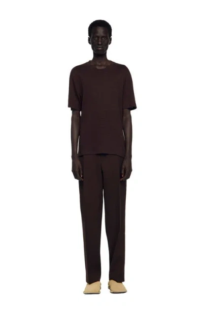 Sandro Linen T-shirt In Brown