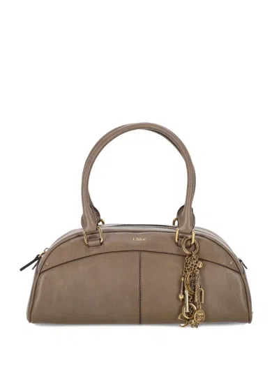 Chloé Bowling Calf Leather Shoulder Bag In Neutral
