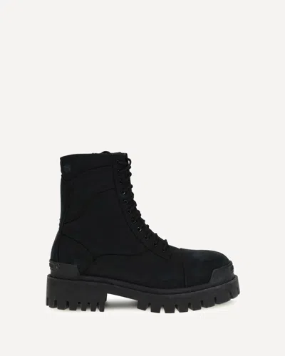 Balenciaga Slate Canvas Combat Strike Ankle Boots In Black