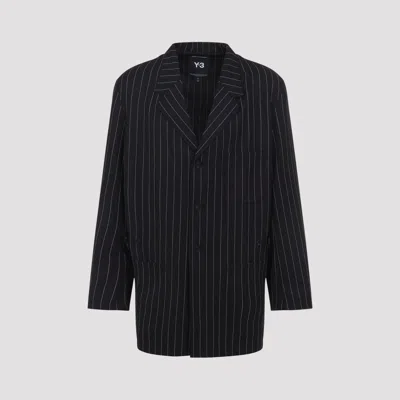 Y-3 Black Pinstripe Refined Wool Chore Blazer In Black