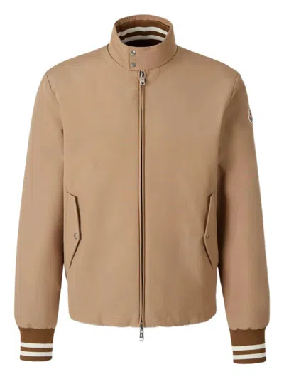 Moncler Beige Solid Mock Collar Jacket In Brown