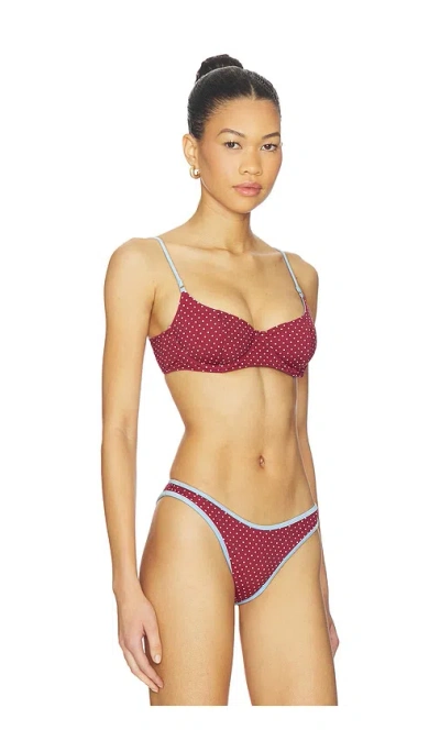 Frankies Bikinis Polka-dot-pattern Bikini Top In Red