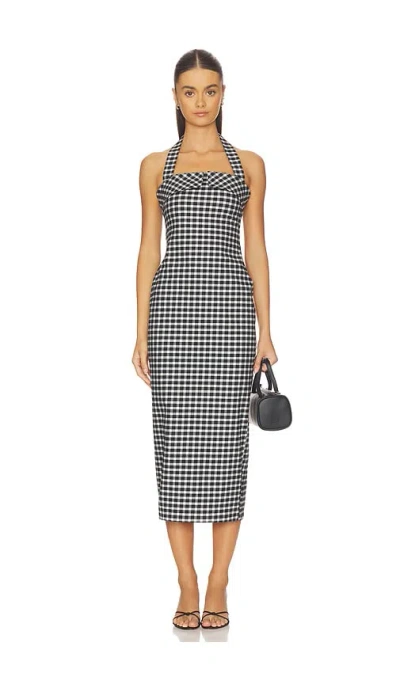 Posse Chiara Checked Cotton-blend Halterneck Midi Dress In Blue