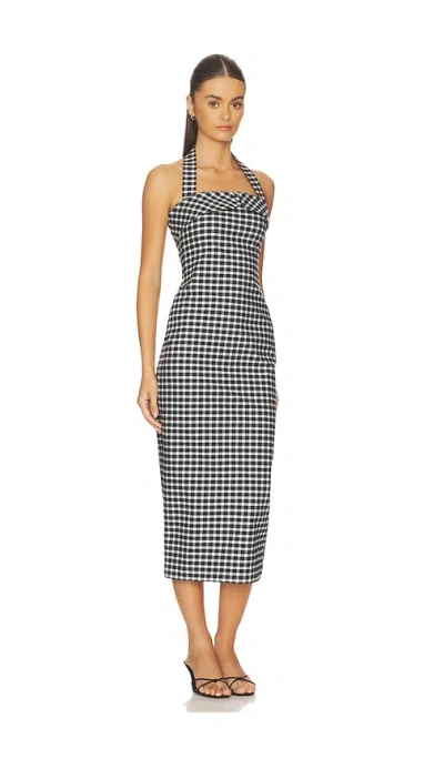 Posse Chiara Checked Cotton-blend Halterneck Midi Dress In Blue