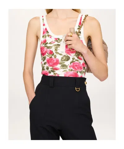 Chloé Cotton Henley Tank Top With All-over Floral Pattern In Pink