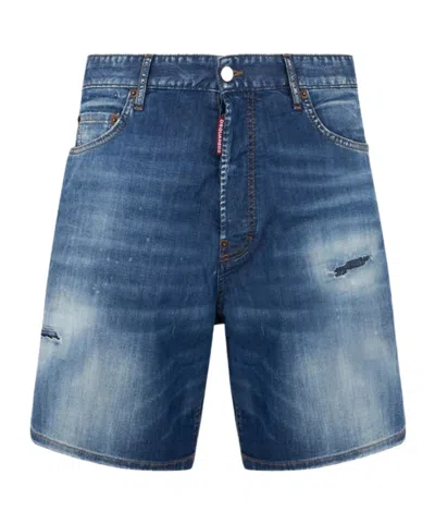 Dsquared2 Logo-patch Denim Shorts In Blue