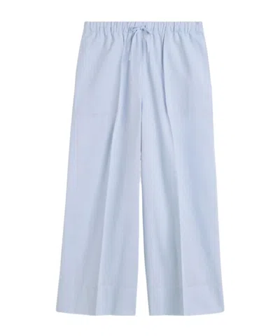 Totême Womens Sky Logo-embroidered Wide-leg Cotton And Linen Trousers In Blue