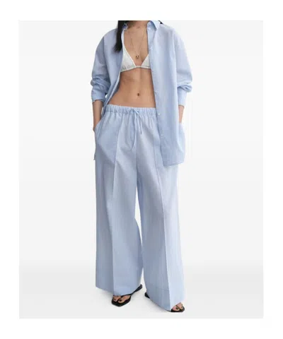 Totême Womens Sky Logo-embroidered Wide-leg Cotton And Linen Trousers In Blue