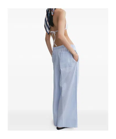 Totême Womens Sky Logo-embroidered Wide-leg Cotton And Linen Trousers In Blue