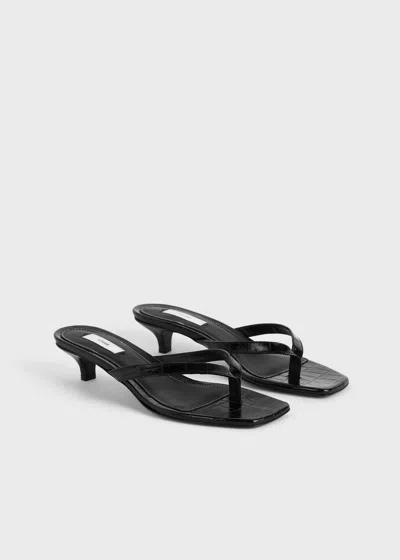 Totême Minimalist Black Leather Thong Sandals With Square Toe And Low Heel In Multi