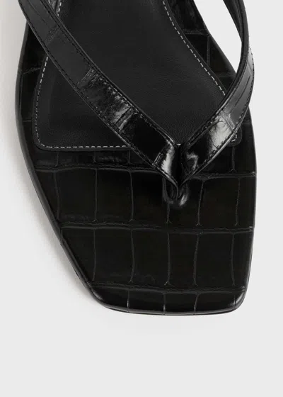 Totême Minimalist Black Leather Thong Sandals With Square Toe And Low Heel In Multi