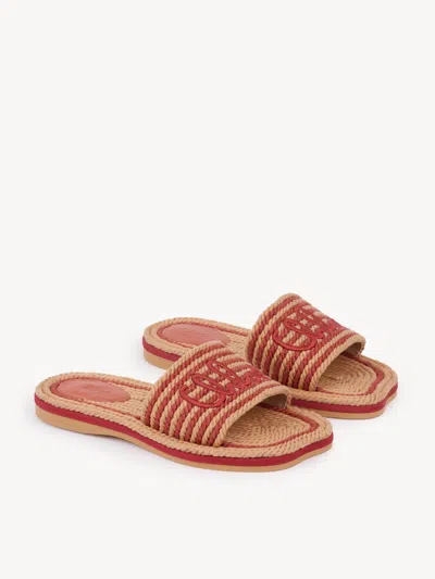 Chloé Womens Pink Striped Raffia Flat Sandals Eur 39 / 6 Uk In Red