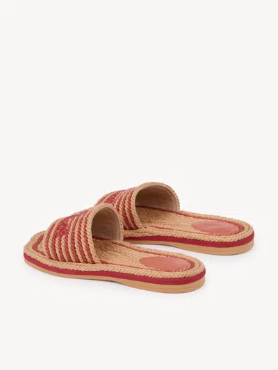 Chloé Womens Pink Striped Raffia Flat Sandals Eur 39 / 6 Uk In Red