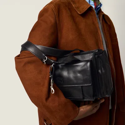 Miu Miu Shoulder Bag Adjustable Strap Front And Side Pockets In Black