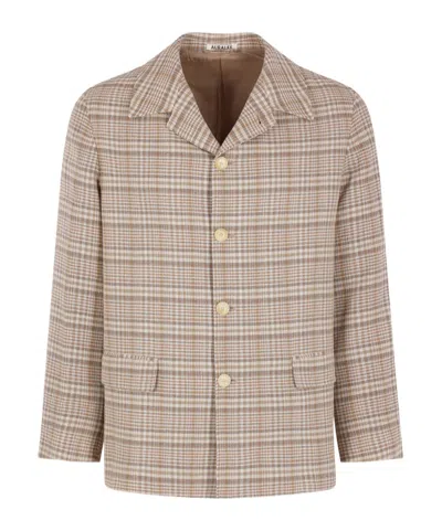 Auralee Checked Shirt Jacket In Neutral