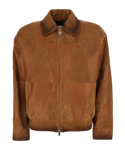 Versace Silk Nylon Patchwork Coat Elasticated Hem In Brown