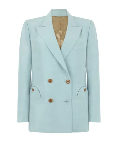 Blazé Milano Double Breasted Structured Shoulder Tailored Jacket In Blue