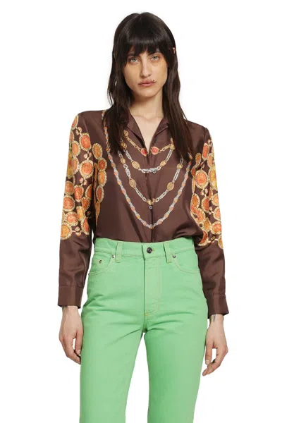 Versace Shirt Printed Shirt Look 62 Brown With Printed Silk Motif For Women