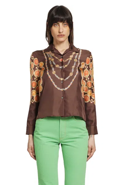 Versace Shirt Printed Shirt Look 62 Brown With Printed Silk Motif For Women