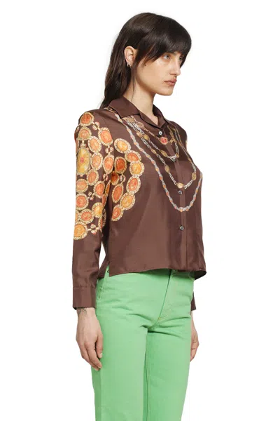 Versace Shirt Printed Shirt Look 62 Brown With Printed Silk Motif For Women