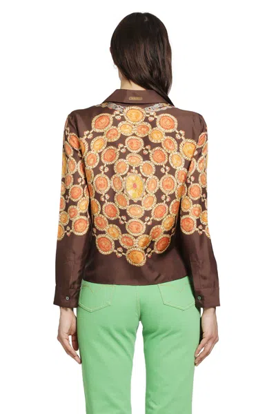 Versace Shirt Printed Shirt Look 62 Brown With Printed Silk Motif For Women