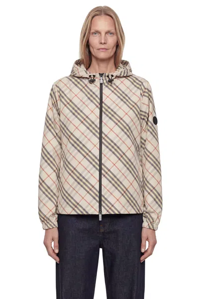 Burberry Womens Sand Ip Check Check-print Hooded Shell-down Jacket In Neutral
