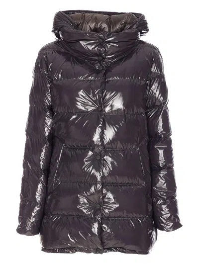 Herno Medium Length Glossy Padded Jacket In Gray