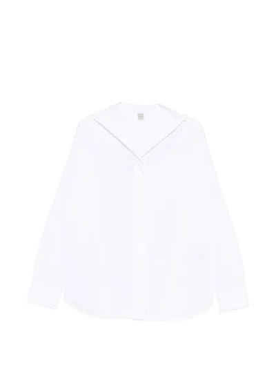 Totême Cotton Shirt Long Sleeves Curved Hem In White