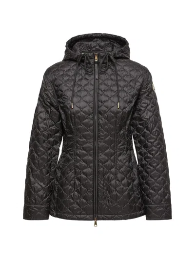 Moncler Arum Hooded Mid-length Down Jacket In Black